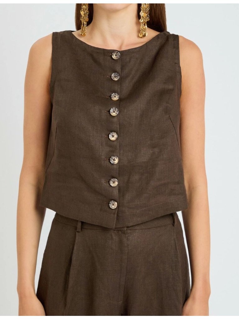 Faithfull The Brand Elia Linen Top Chocolate Brown Size Us 4 / Small